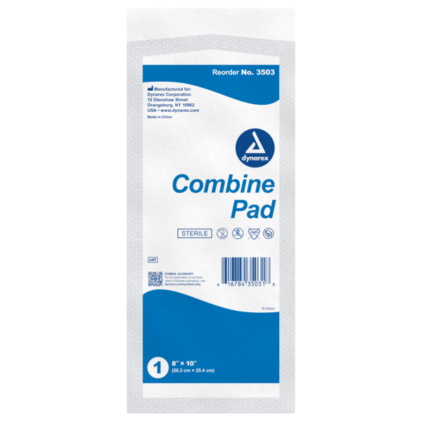 Dynarex Combine Pads 1/Pouch - Sterile - 8" x 7 1/2" 3502